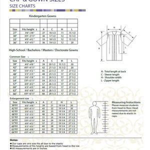 Graduation Gown Size Chart